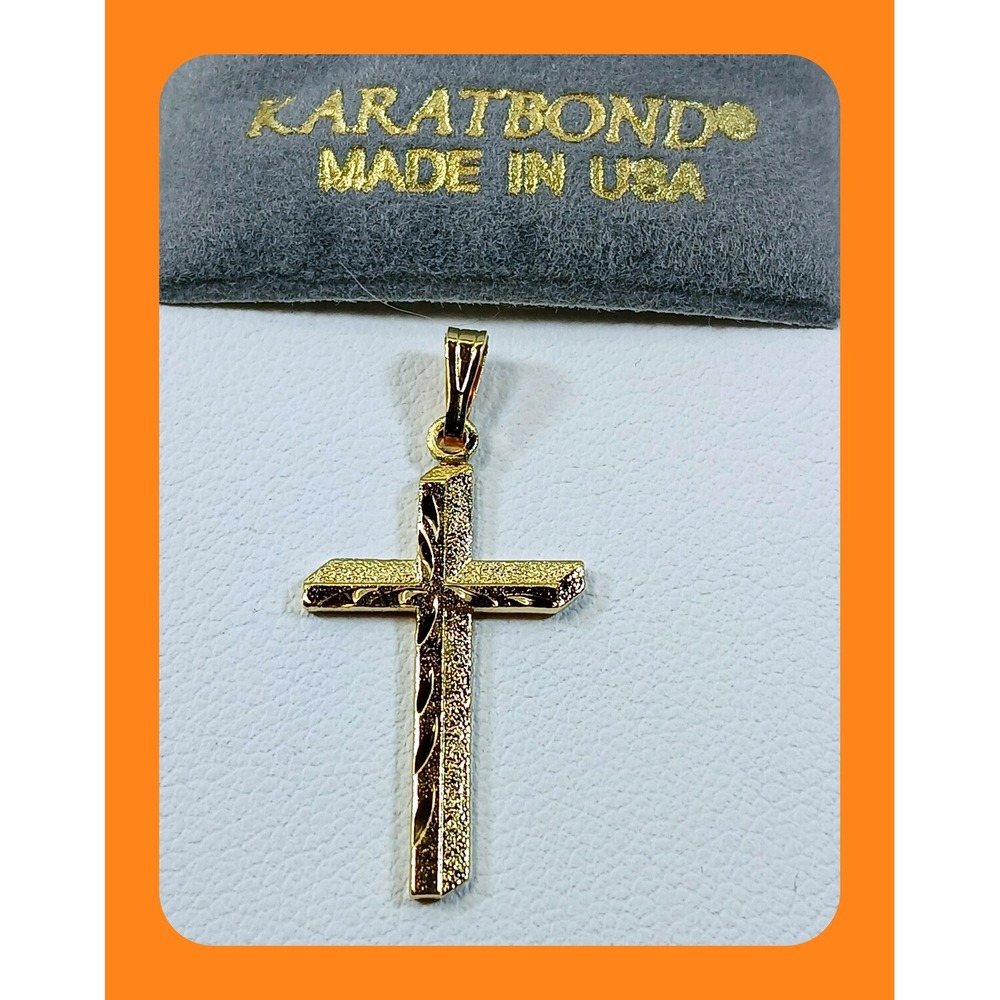 Karatbond Vintage Y2K Textured Cross Pendant Gold Made in USA NOS New